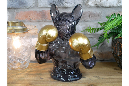 Gold Boxing French Bulldog Bust - Quirky Smoke Resin Frenchie Dog Statue