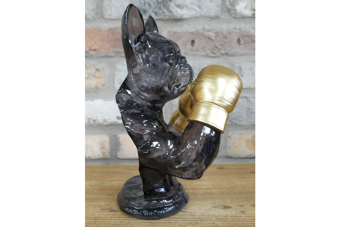 Gold Boxing French Bulldog Bust - Quirky Smoke Resin Frenchie Dog Statue