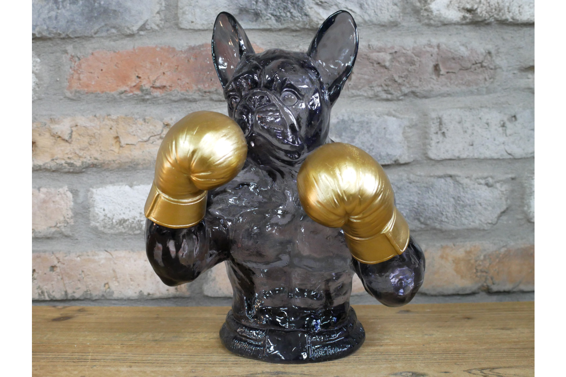 Gold Boxing French Bulldog Bust - Quirky Smoke Resin Frenchie Dog Statue
