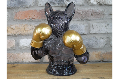 Gold Boxing French Bulldog Bust - Quirky Smoke Resin Frenchie Dog Statue