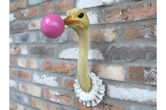 Quirky Ostrich Bubblegum Wall Decor - Pink Bubble Resin Animal Head Art
