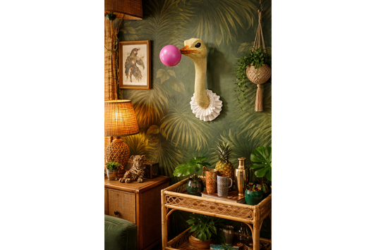 Quirky Ostrich Bubblegum Wall Decor - Pink Bubble Resin Animal Head Art