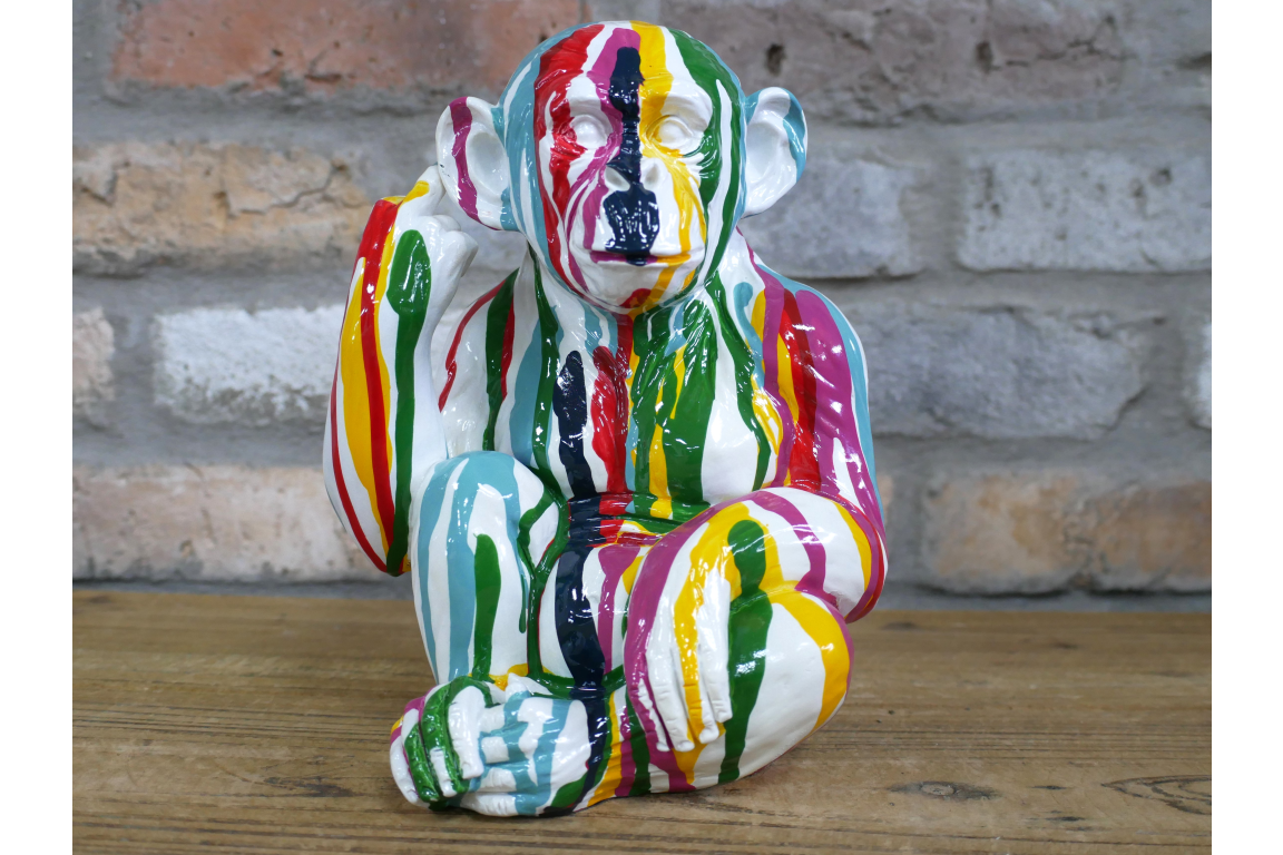 Multi-Color Paint Drip Monkey Statue - Quirky Resin Chimp Pop Art Ornament