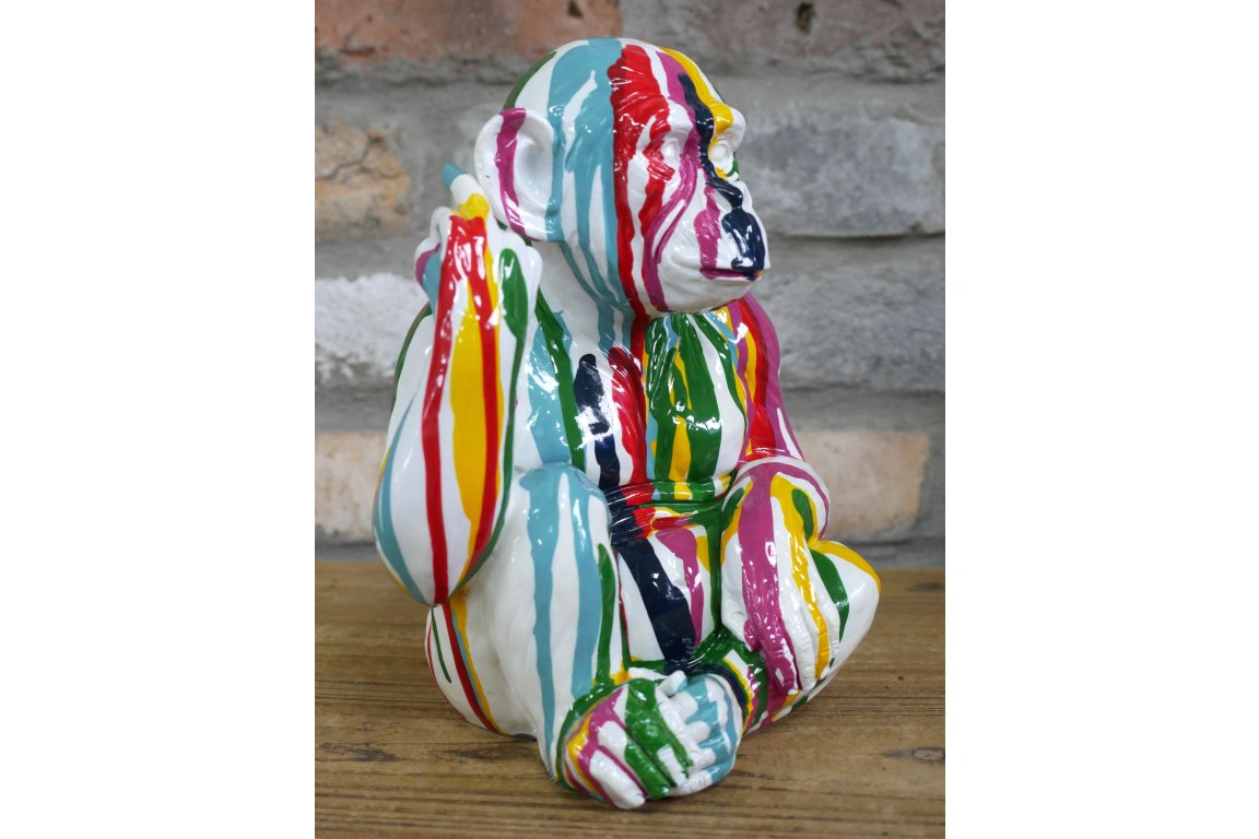 Multi-Color Paint Drip Monkey Statue - Quirky Resin Chimp Pop Art Ornament