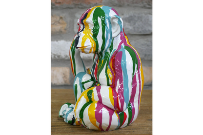 Multi-Color Paint Drip Monkey Statue - Quirky Resin Chimp Pop Art Ornament