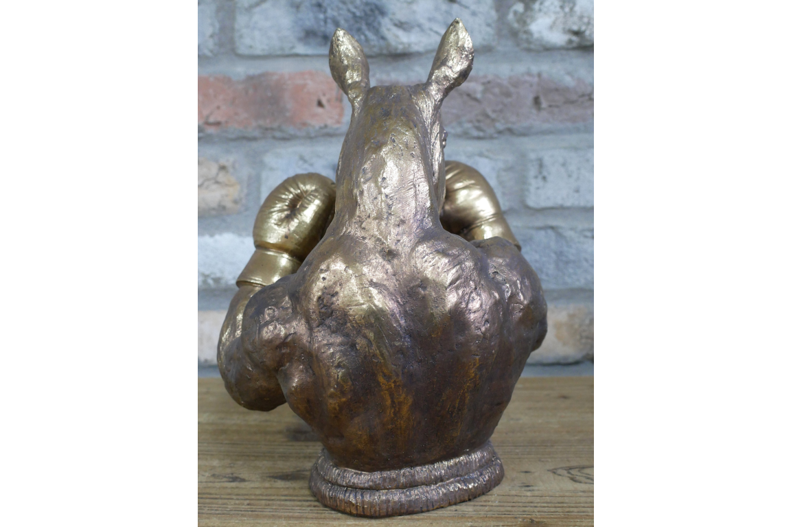 Antique Bronze Boxing Rhino Bust - Quirky Resin Rhinoceros Animal Statue