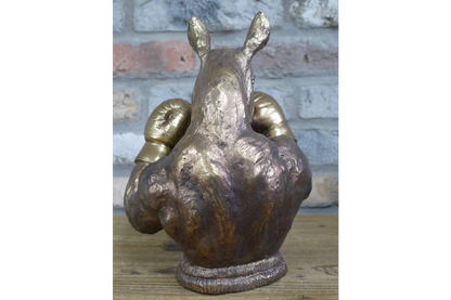 Antique Bronze Boxing Rhino Bust - Quirky Resin Rhinoceros Animal Statue