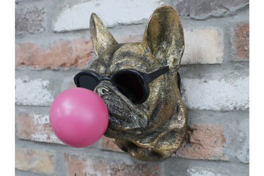 Gold French Bulldog Bubblegum Wall Decor - Pink Bubble Resin Dog Art