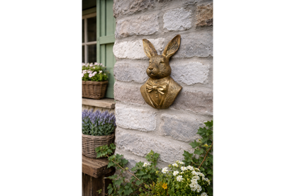 Antique Gold Hare Gentleman Wall Bust - Compact Resin Rabbit Decor