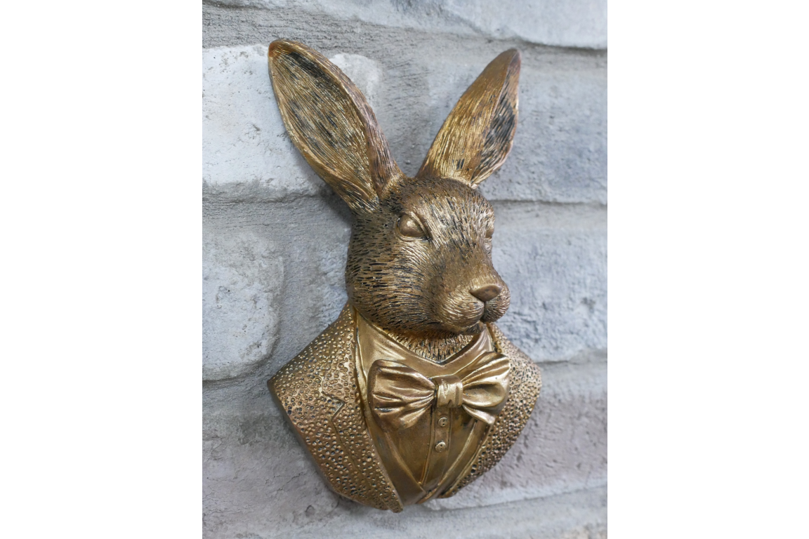 Antique Gold Hare Gentleman Wall Bust - Compact Resin Rabbit Decor