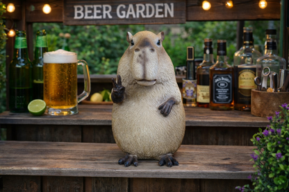 Quirky Resin Capybara Peace Sign Figurine - Cute Animal Home Table Decor