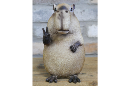 Quirky Resin Capybara Peace Sign Figurine - Cute Animal Home Table Decor