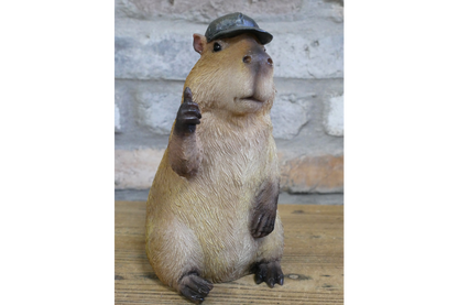 Resin Capybara with Hat Thumbs Up Figurine - Funny Animal Desk Decor