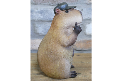 Resin Capybara with Hat Thumbs Up Figurine - Funny Animal Desk Decor