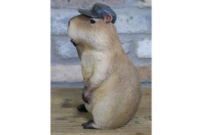 Resin Capybara with Hat Thumbs Up Figurine - Funny Animal Desk Decor