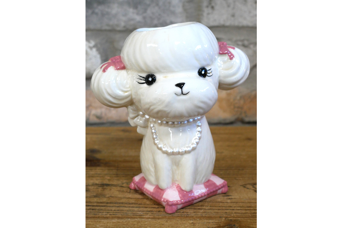 Cute Poodle Ceramic Vase Artificial Flower Pot Pearl Necklace Dog Gift