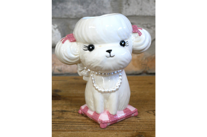 Cute Poodle Ceramic Vase Artificial Flower Pot Pearl Necklace Dog Gift