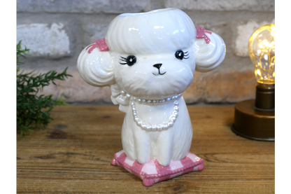 Cute Poodle Ceramic Vase Artificial Flower Pot Pearl Necklace Dog Gift
