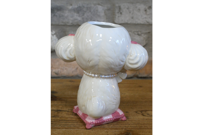 Cute Poodle Ceramic Vase Artificial Flower Pot Pearl Necklace Dog Gift