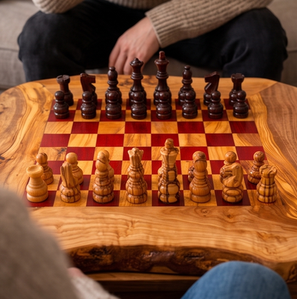 Handcrafted Olive Wood Chess Set – Premium Flat Wooden Chess Board (Multiple Sizes Available)