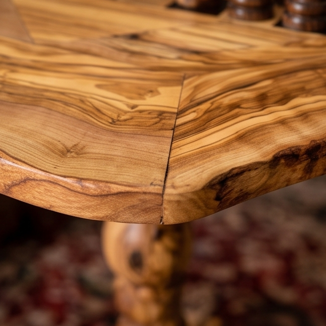 Table d'échecs artisanale en bois d'olivier – Table de jeu de luxe sur pied en rouge et noir