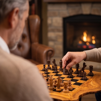 Luxury Rectangular Olive Wood Chess Table - Freeform Pedestal Game Table 80cm