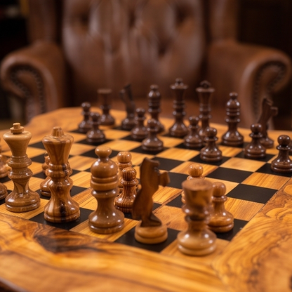Luxury Rectangular Olive Wood Chess Table - Freeform Pedestal Game Table 80cm