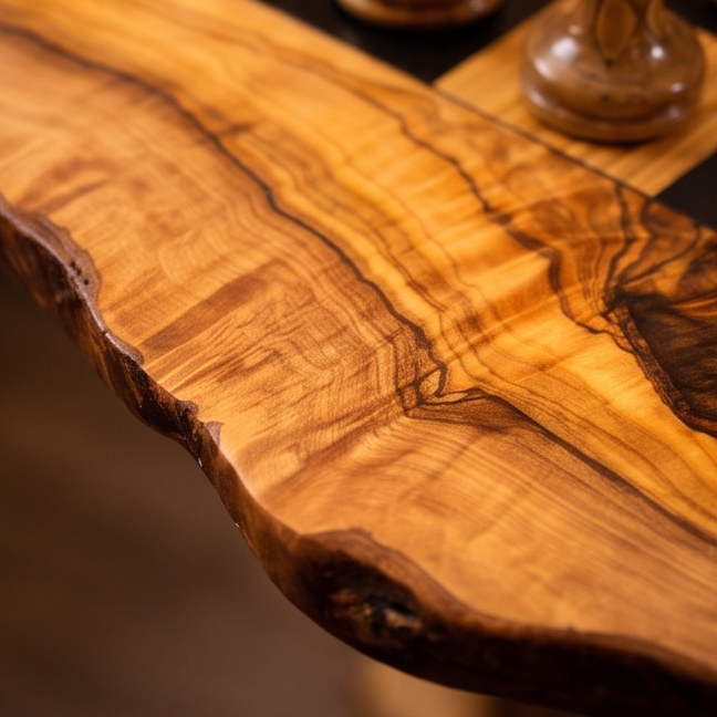 Luxury Rectangular Olive Wood Chess Table - Freeform Pedestal Game Table 80cm