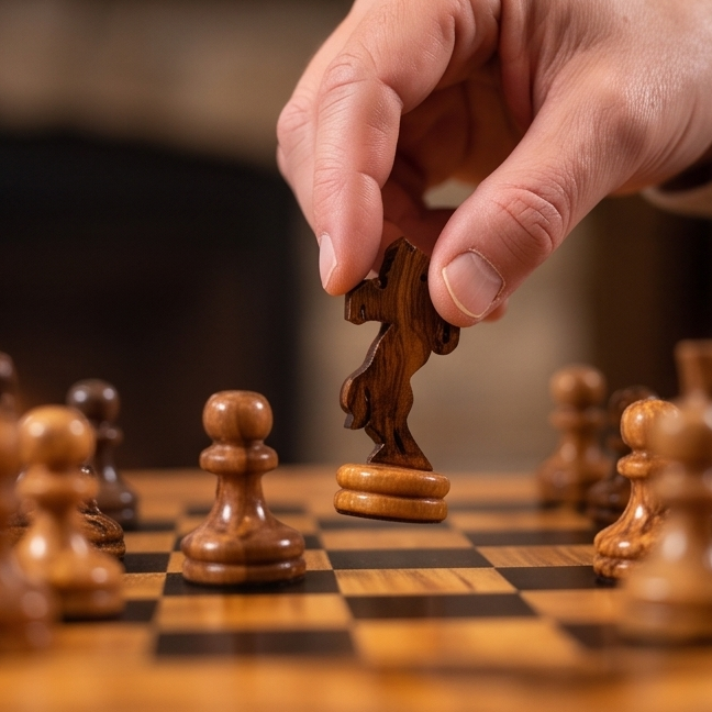 Luxury Rectangular Olive Wood Chess Table - Freeform Pedestal Game Table 80cm