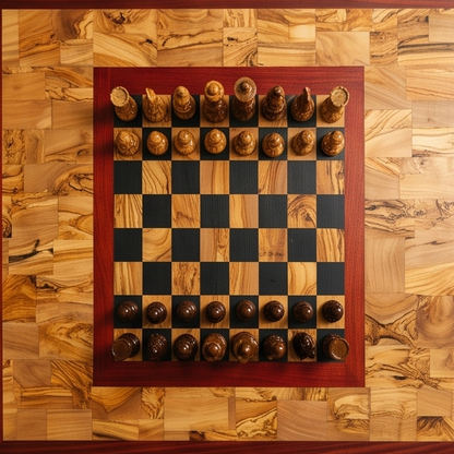 Classic Olive Wood Chess Coffee Table - Handcrafted Elegant Game Table 80x60cm