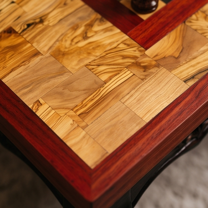 Classic Olive Wood Chess Coffee Table - Handcrafted Elegant Game Table 80x60cm