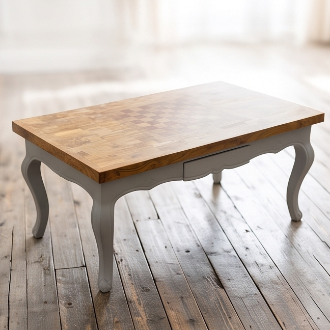 Olive Wood Handcrafted Rectangular End Grain Living Room Chess Coffee Table With Drawer