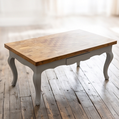 Olive Wood Handcrafted Rectangular End Grain Living Room Chess Coffee Table With Drawer
