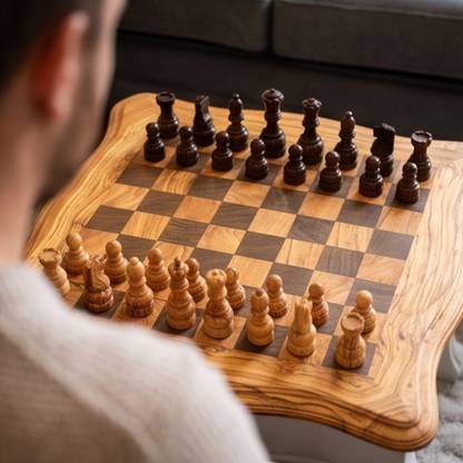 Luxury Square Olive Wood Chess Table - Elegant Handcrafted Side Table 45x45cm