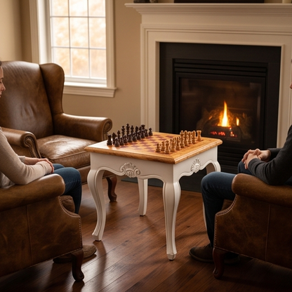 Luxury Square Olive Wood Chess Table - Elegant Handcrafted Side Table 45x45cm