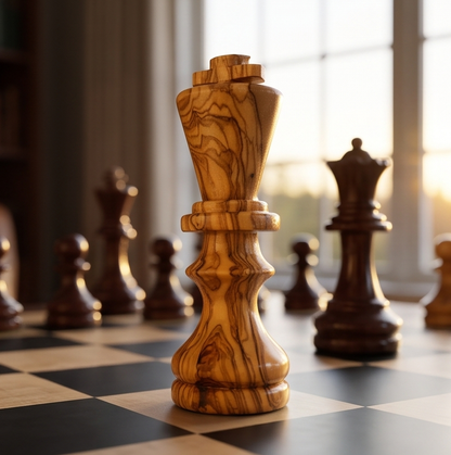 Handcrafted Olive Wood Chess Pieces Set of 32 - Wooden Chessmen