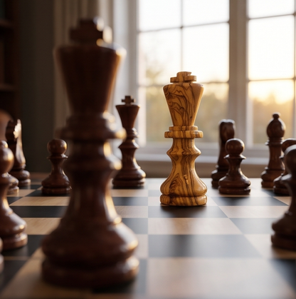 Handcrafted Olive Wood Chess Pieces Set of 32 - Wooden Chessmen