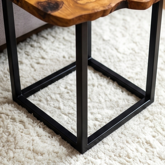 Luxury Live Edge Olive Wood Side Table - Modern Industrial Metal Accent Table