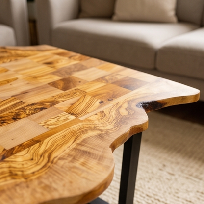 Luxury Live Edge Olive Wood Coffee Table - Modern Industrial Living Room Table