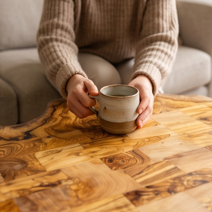 Luxury Live Edge Olive Wood Coffee Table - Modern Industrial Living Room Table
