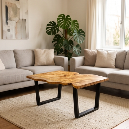 Luxury Live Edge Olive Wood Coffee Table - Modern Industrial Living Room Table