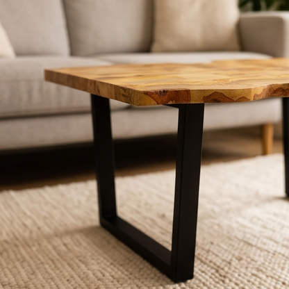 Luxury Live Edge Olive Wood Coffee Table - Modern Industrial Living Room Table