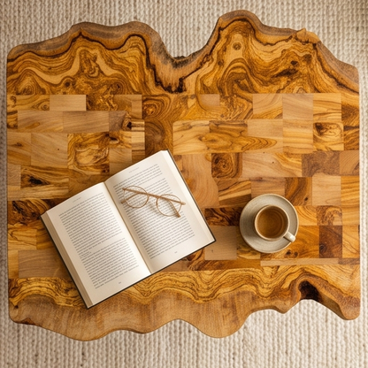 Luxury Live Edge Olive Wood Coffee Table - Modern Industrial Living Room Table