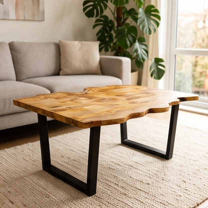 Luxury Live Edge Olive Wood Coffee Table - Modern Industrial Living Room Table