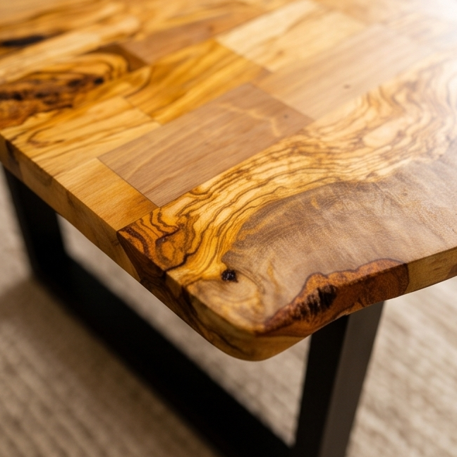 Luxury Live Edge Olive Wood Coffee Table - Modern Industrial Living Room Table