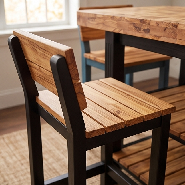 Luxury Wooden Kitchen Island Set with 2 Bar Stools - Storage Breakfast Bar Table