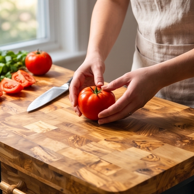 Premium Olive Wood Kitchen Island Cart - Large Butcher Block Prep Table 100cm