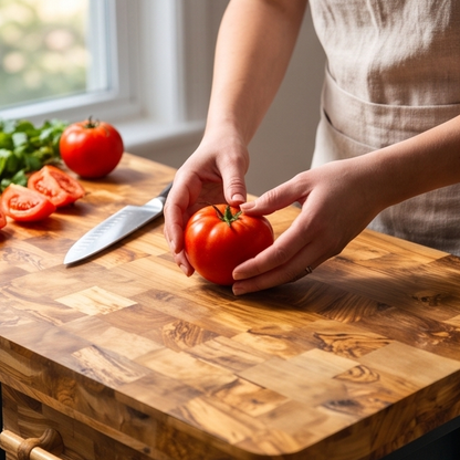 Premium Olive Wood Kitchen Island Cart - Large Butcher Block Prep Table 100cm