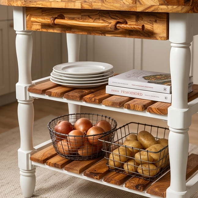 Luxury Oval Olive Wood Kitchen Island Set - Prep Table with 2 Bar Stools