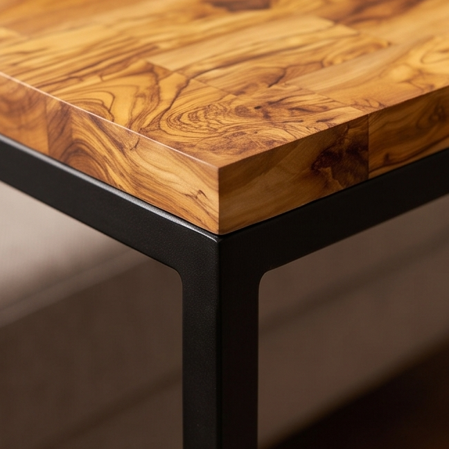 Luxury Olive Wood C-Shaped Side Table - Modern Slide Under Sofa Accent Table